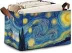 Starry Night Moon Storage Basket with Handles,Collapsible Rectangle Organizer Bin for Room Decoration Books Box Baskets 17x11.5x10Inch