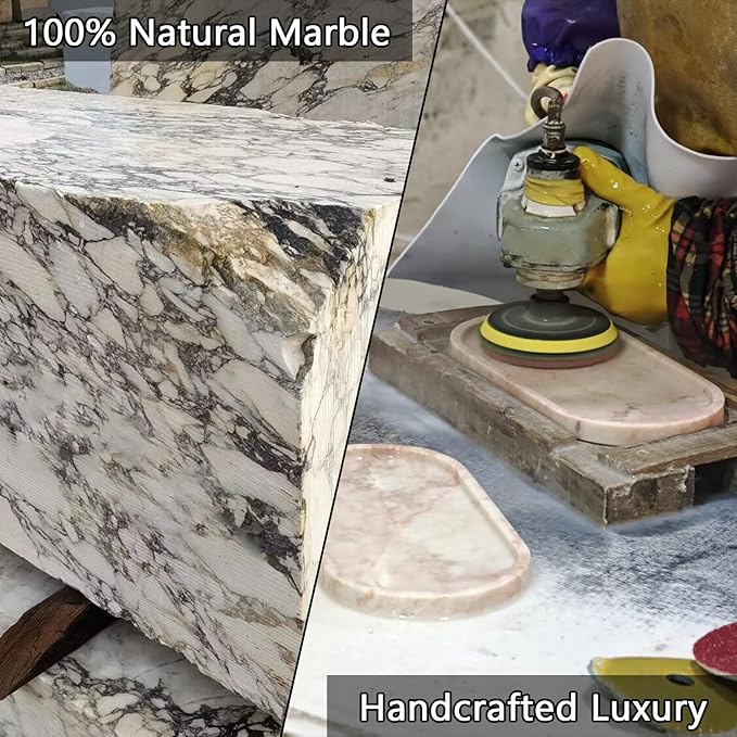 Real Luxurious Natural Marble Vanity Tray Genuine Marble Storage Tray for Home Decor Stone Tray for Bathroom/Kitchen/Vanity/Dresser Non-Resin/(arabescato)