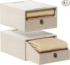 Closet Organizers and Storage 4-Pack Large Storage Bins with Drawers Stackable Fabric Clothes Organizers Storage Box Collapsible Closet Drawers Organizer (Beige, 21L*2)