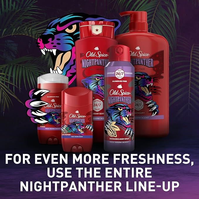 Old Spice Cleansing Body Wash for Men, 3X Defense, 24/7 Shower Fresh with Lasting Scent, 2-in-1 Body & Face Wash, NightPanther with Rich Warm Scent, 33.4 (Pack of 4)