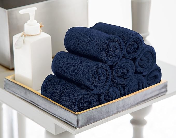 Utopia Towels 24 Pack Cotton Washcloths Set - 100% Ring Spun Cotton, Premium Quality Flannel Face Cloths, Highly Absorbent and Soft Feel Fingertip Towels (Navy)