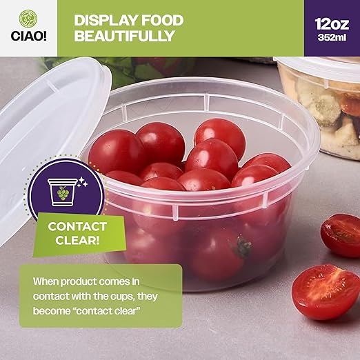 CIAO! 12OZ PP Injection Molded Soup-Deli Container with LLDPE Lid, Microwavable and BPA Free (240/240 combo pack)