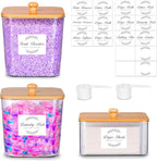efluky 3 Pack Laundry Pods Container & Dryer Sheet Holder Set, Clear Laundry Room Organization Containers with Bamboo Lids and Labels, Detergent Pods Storage for Scent Booster, Powder
