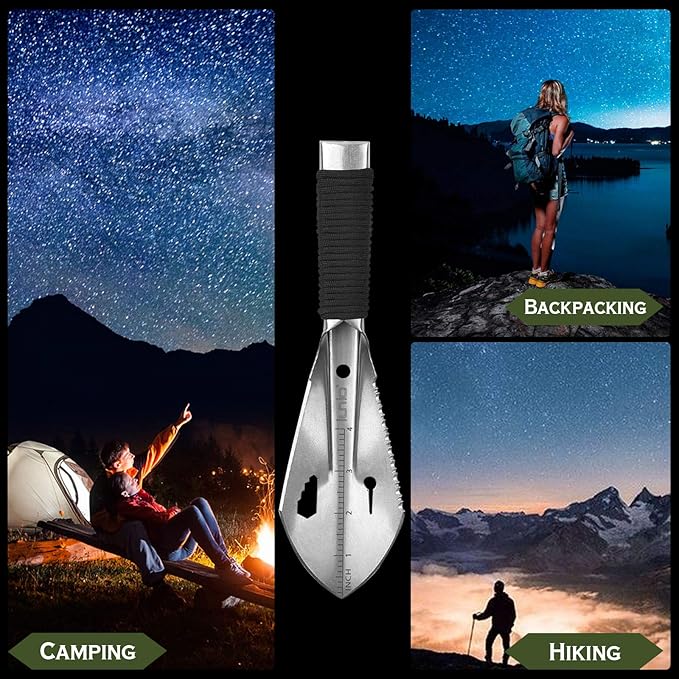 iunio Hiking Trowel, Camping, Backpacking, Portable Shovel, Multitool, Ultralight Camp Tool, with Carrying Pouch, for Gardening, Outdoor, Survival