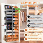 Over The Door Organizer 6 Tiers, Extra Large Behind Door Storage of 12 Compartments, 80 lbs Weight Capacity Hanging Storage Organizer with Clear Window Kids Toys, Shoes, Diapers, Room Storage,Black