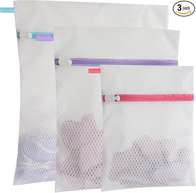 Polecasa 3Pcs Premium 125g Diamond Mesh Laundry Bags, 3 Pack Durable Laundry Wash Bags with Sturdy Zipper for Delicates (1 Large, 1 Medium, 1 Small)