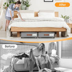 SpaceHacks Under Bed Storage with Wheels 2Pack Underbed Storage with Clear Window&Label Under Bed Drawers Large Capacity Rolling Under Bed Storage for Clothes,Shoes, Blankets (Light Grey)