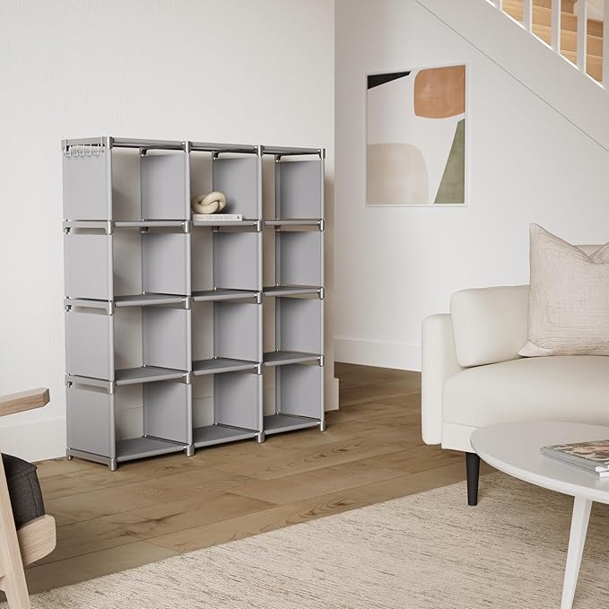 Mavivegue Book Shelf, 12 Cube Storage Organizer, DIY Bookcase, Metal Cube Bookshelf, Cubbies Closet Storage Organizer Shelves for Bedroom,Living Room,Home,Office