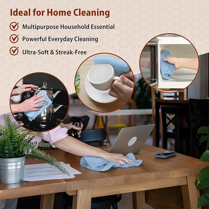 H4N Microfiber Cleaning Cloth Roll, 85 Pack Tear Away Towels, Lint Free, Absorbent, Streak Free, Non-Abrasive, Reusable and Washable Dish Rags for Car and Household Supplies, 11.81x11.81 Inches (Blue)