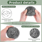 Steel Wool Scrubber Pad 30 Pcs Steel Wool Scrubber, Stainless Steel Scouring Pad, Metal Kitchen Scrubbing Sponges, Dishwashing Scouring Pads Heavy Duty for Cleaning Kitchen,Bathroom