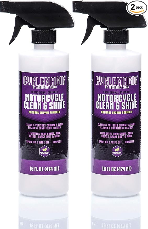 CycleMagic Motorcycle Clean and Shine Motorcycle Cleaner & Conditioner, Chrome Cleaner, Leather Cleaner, Paint | Eliminates Grime, Brake Cleaner, Dirt & Debris | (16oz Spray Bottle 2pack (Save 25%))
