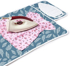 Encasa XO Ironing Mat/Pad (Small 28"x20") with 3mm Padding & Silicone Iron Rest for Steam Pressing on Tabletop or Bed - Heat Resistant, Portable, Quilting & Travel Blanket - Big Leaves Blue