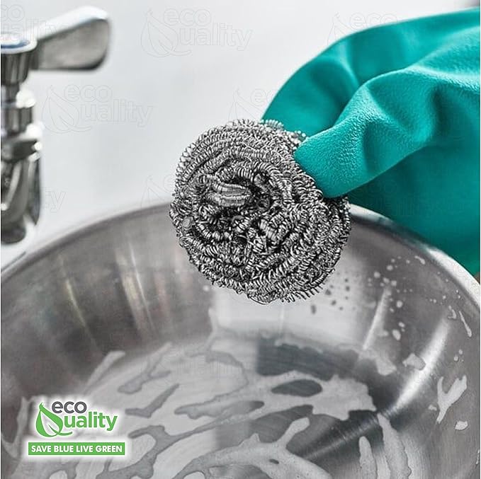 Stainless Steel Sponges Scourer, Steel Wool Scrubber, Scrubbing Scouring Pad for Pots, Pans and Ovens Great for Kitchen, Bathroom, Outdoors by EcoQuality (72)