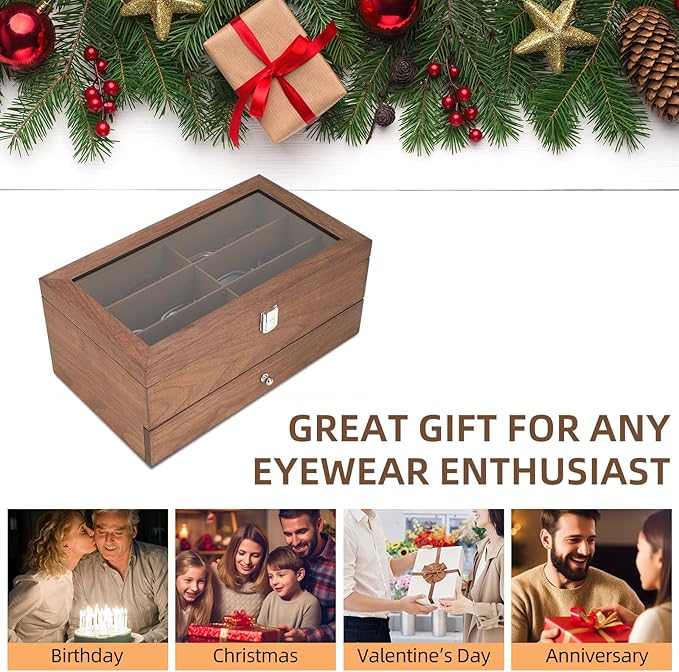 Wooden Sunglasses Organizer Box, Eyewear Display Eyeglass Case, Glasses Storage Box Sunglass Holder Gifts