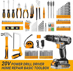 Cordless Drill Tool Kit Set: 20V Power Drill Tool Box with Battery Electric Drill Driver for Men Home Hand Repair Basic Toolbox Tools Sets Drills Case