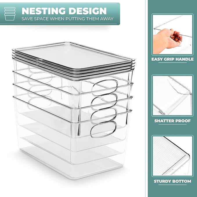 Sorbus Large Plastic Storage Bins with Lids - for Kitchen Organization, Pantry Organizers and Storage, Fridge Organizer, Cabinet Organizer, Refrigerator Organizer Bins - Clear Storage Bins (2 pack)