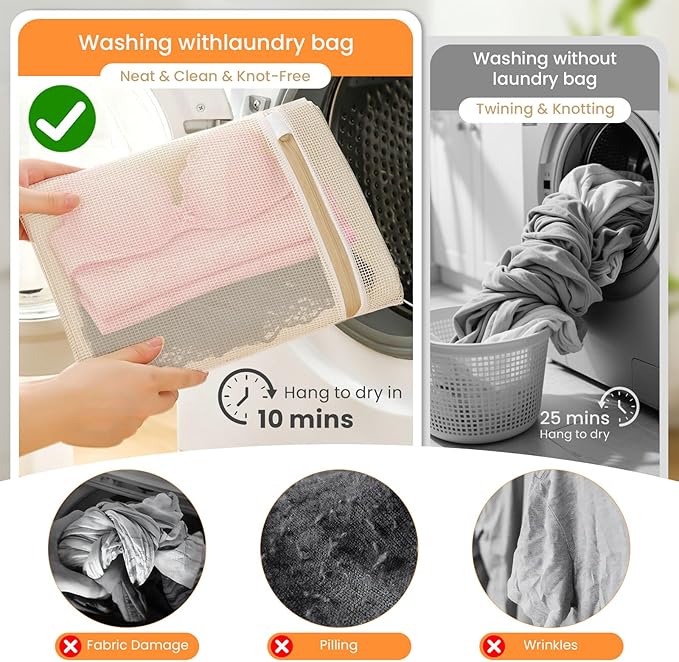 4Pcs Cotton Mesh Laundry Bags for Delicates,Breathable Mesh Garment Bag for Washing Machine, Travel Wash Bags with Zipper for Bras, Underwear, Socks, Clothes, Laundry Dorm Room Essentials(S-XL)