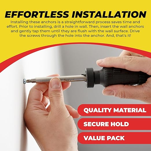 Qualihome Ribbed Plastic Drywall Anchor Kit, Wall Anchors and Screws for Drywall Includes Anchors, & Screws, 1 Masonry Drill Bit, Mounting Tolls for Decor, Shelving ([50 Pack] 6-8 x 7/8")