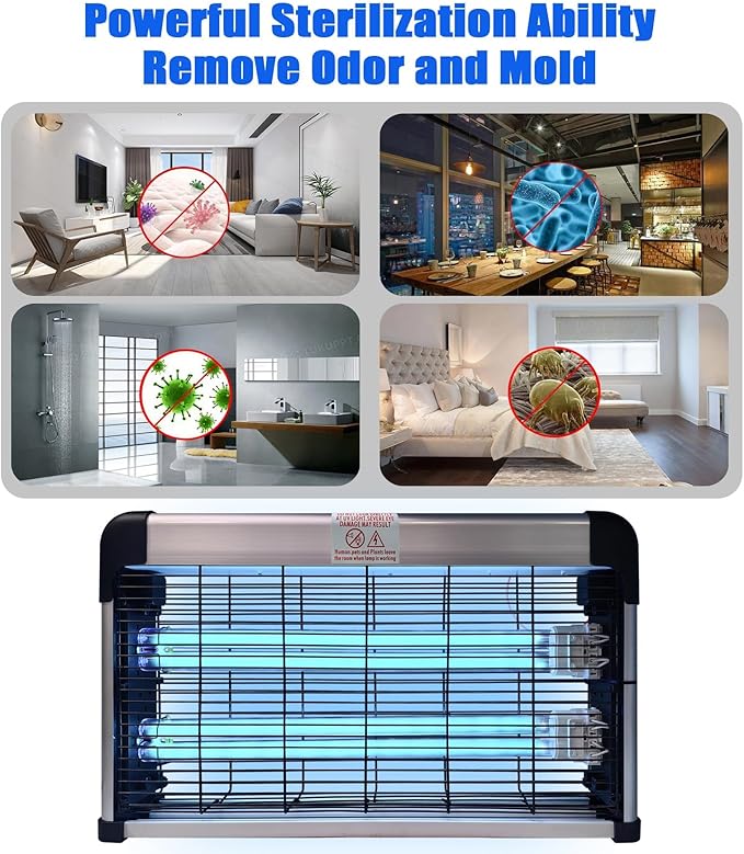 BAIMNOCM UV Lamp 76 Watts, Hanging Mite Odor Mold Removal Lamp with Remote Control Timer, UV-C Light for Basement Kitchen, 254nm Quartz Light