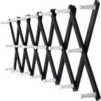 Dseap Accordian Wall Hanger: 16” High Wooden Wall Expandable Coat Rack, Hat Rack Holder, Accordion Hook for Baseball Caps, Coats, Mugs, 20 Peg Hooks, Black & White
