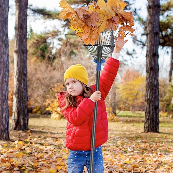 Adjustable Metal Leaf Rake Long Handle, 72 inch Garden Rakes for Lawns Heavy Duty Leaves with Expandable Head 8-17", Yard Women Kids Rake for Gardening RV Camping