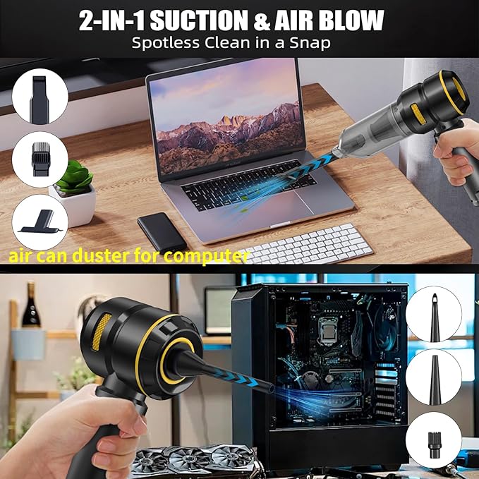 Car Vacuum Cleaner High Power - 22000PA Portable Cars Vacuum 4 in 1 Compressed Air Duster & Air Blower & Pump Hand Held Vacuum Cordless with Brushless Motor for Car Home Office Black