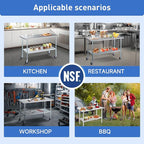 ROCKPOINT Stainless Steel Table for Prep & Work with Caster Wheels 14x72 Inches, NSF Metal Commercial Kitchen Heavy Duty Table with Adjustable Under Shelf and Table Foot for Restaurant, Home and Hotel