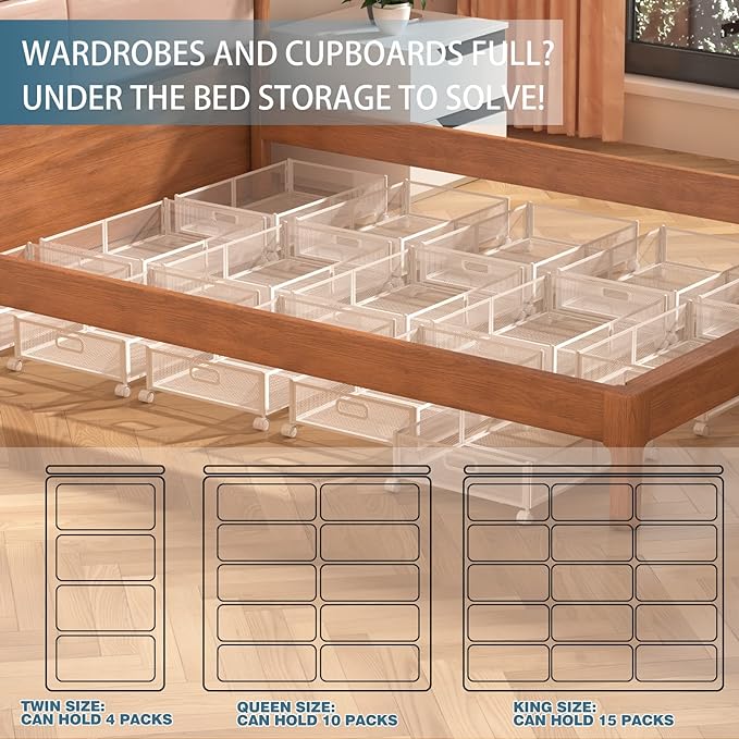 Under Bed Storage Containers, Under Bed Shoe Storage With Wheels, Foldable Bedroom Storage Organization with Handles, Under Bed Storage Bins Drawer For Clothes, Blankets And Shoes, Bedding