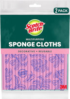 Scotch-Brite Sponge Cloths, Reusable, Absorbent, and Decorative Cleaning Towel, Dishwasher-Safe Wipes Ideal for Nonstick Cookware, Tile, Countertops, Mirrors, and Faucets, 2 Dish Towels