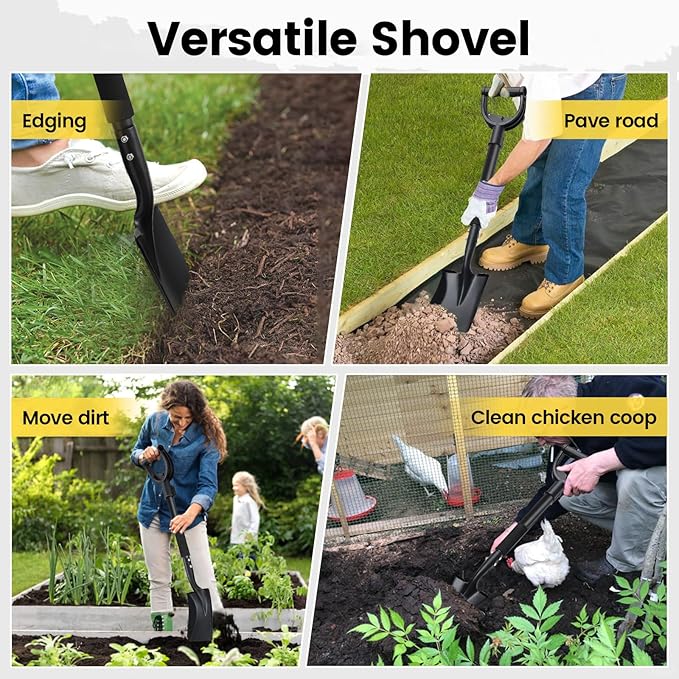 Garden Flat Shovel, 31 inch Small Transfer Shovels Heavy Duty Portable Mini Spade with Curved D-Handle for Gardening, Digging, Camping, Car, Kids Sand Beach Shovels