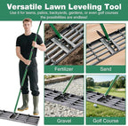 30"x10" Lawn Leveling Rake, Heavy Duty Lawn Leveler with 33"-77" Adjustable Handle, Foldable Ground Leveling Tool for Soil, Sand, Gravel, Ergonomic Design for Lawns, Golf Courses and Backyards