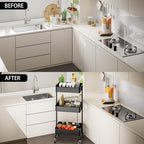 TECBOT 3 Tier Metal Rolling Cart with Wheels, Utility Storage Cart with Handle and Lockable Casters, Storage Basket Organizer Shelves, Easy Assemble for Kitchen, Living Room, Office, Nursery, Black