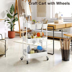 3 Tier Heavy Duty White Metal Rolling Cart with Lockable Wheels, Three Tier Roller Book Snack Cart, Utility Storage Organizer Carts for Kitchen, Bathroom, Garage, Baby Diaper, Craft, Art, Teacher