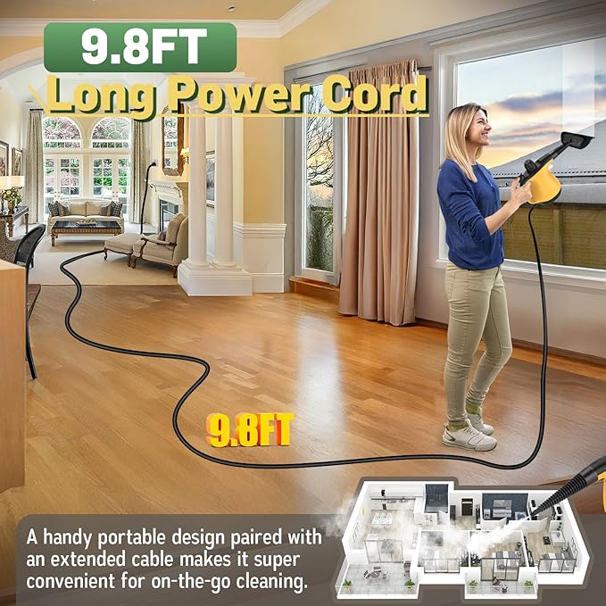 Multi-Surface Portable Steam Cleaner with 11Pcs Accessories, Chemical-Free Pressurized Steamer for Cleaning, Hand Held Steamer for Car, Furniture, Floor, Tile Grout and Home Use