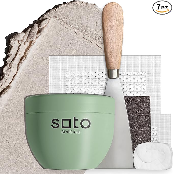 soto Large Hole Repair (Up to 4"), Off-White Spackle, 7-Piece Kit (No. 08 Artisan White) - High Strength Hole Repair Kit for use on: Walls, Drywall, Ceiling, Furniture, Cabinets