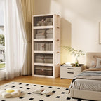 SAILUN 136Gal/543Qt Stackable Storage Bins Folding Collapsible Storage Bins with Lid, Closet Organizers and Storage Box with Door Beige 26" W x 17" D x 71" H