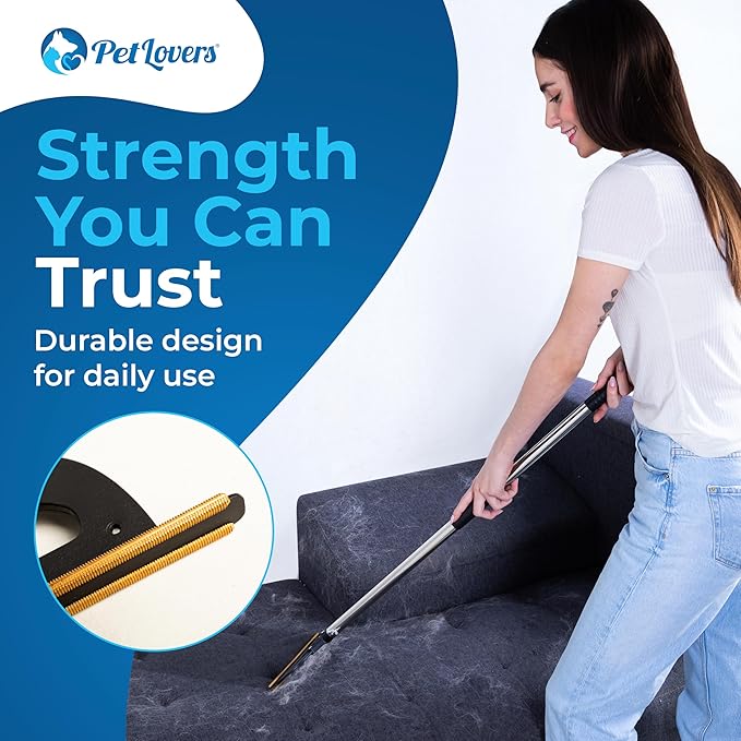 PetLovers EzLint Mega 52" Carpet Rake & Pet Hair Removal Tool – Dog & Cat Hair Remover Broom with Adjustable Handle & Extra Wide Head for Carpets, Rugs & Stairs (Black)