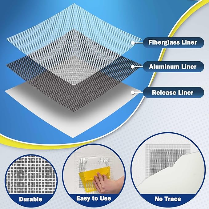 Seloom Drywall Repair Kit Upgraded Size, 10 x 10 Inch Drywall Patch Kit Large Hole, Self Adhesive Fiberglass Wall Patch Quick Repair for Damaged Drywall Ceiling