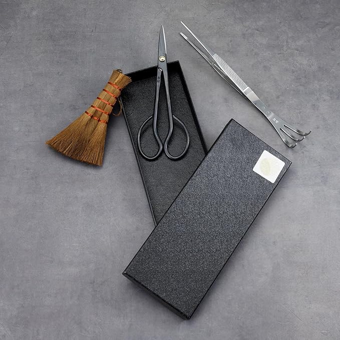 Hanafubuki Wazakura Japanese Bonsai Garden Tool Starter Kit, Made in Japan, Satsuki Scissors, Stainless Tweezers with Rake, Chinese Broom - 3 PCS Set