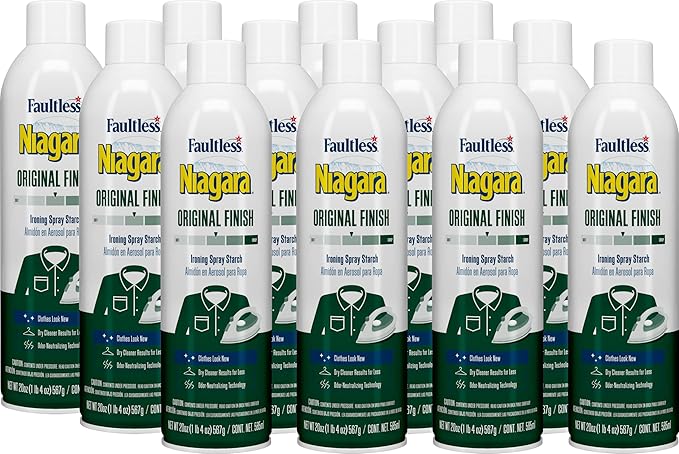Liquid Starch Iron Spray (20 oz, 12-Pack) - Niagara Starch Spray Iron Aid: Non-Flaky/Clogging | Durafresh Scent - Original Hold Iron Out Spray - Iron Spray Pack for Clothes & Fabrics