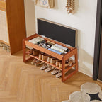 Wood Shoe Bench with Flip-Top Storage,2-Tier Entryway Shoe Bench,31.5in Shoe Rack with Cushion for Living Room,Cherry Wood Color YD-WD061C