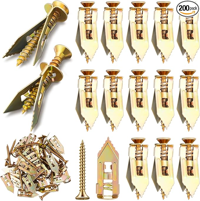 400 Pcs Drywall Anchors for Drywall Self Drilling with Screws Kit 0.47 x 1.18 Inch, 200 Sheetrock Expansion Anchors 200 Zinc Plated Screws, Drive in Hollow Board Nails No Drill or Holes in Wall