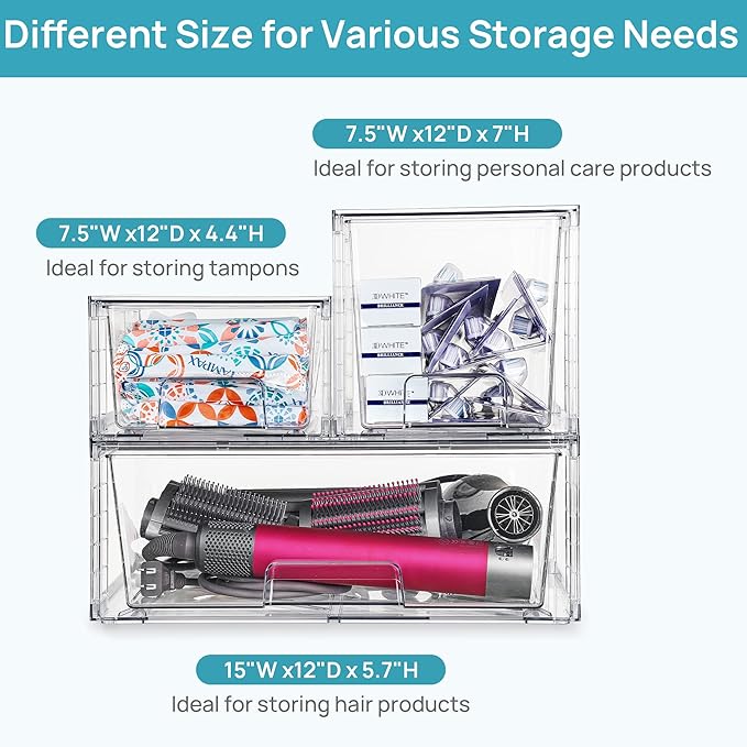 Vtopmart Clear Stackable Storage Drawers Set of 5, Easily Assemble Acrylic Bathroom Undersink Organizers,Plastic Storage Bins for Closet,Cabinet,Pantry,Medicine Organization