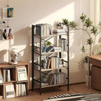 Folding Bookshelf,4 Tier Bookcase Foldable Shelf with X-Bracket Design, Adjustable Feet, Space Saving Storage for Living Room, Office, Brownish