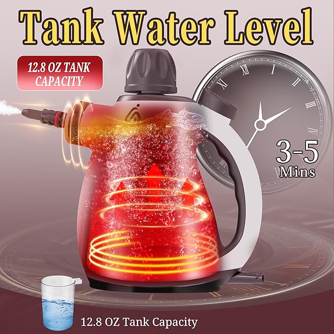 Steam Cleaner Handheld 12 Accessories Kit with Heat Resistant Gloves, Multi-Surface Steamer for Cleaning Home, Upholstery, Car, Floor, Grout and Tile