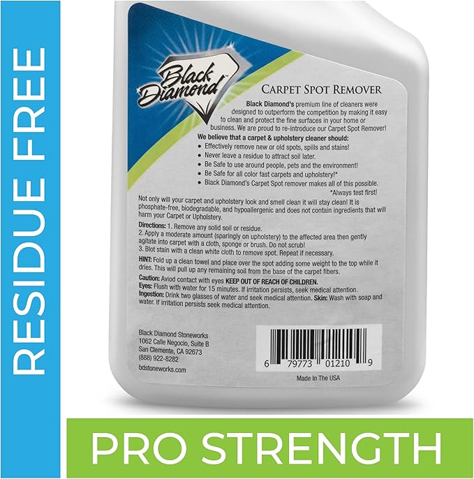Black Diamond Stoneworks carpet and upholstery cleaner: this fast acting deep cleaning spot and stain remover spray also works great on rugs, couches, and car seats.(1-Quart)