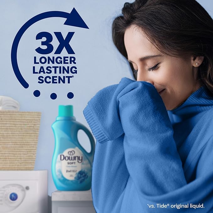 Downy Soft, 2 in 1 Soft and Fresh Liquid Fabric Softener, Clean Breeze, 44 fl oz, 60 Loads, Fabric Conditioner Liquid provides softness and freshness for fabrics