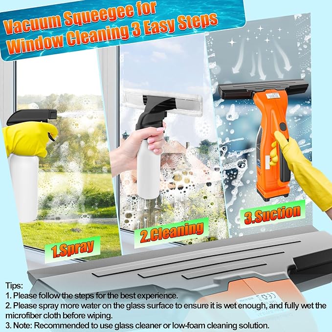 Window Vacuum Squeegee Cordless Compatible for Dewalt 20V/60V Battery (No Battery), Electric Window Cleaner Window Vacuum, Vacuum Squeegee for Window Cleaning, Mirror, Glass, Car Windshield