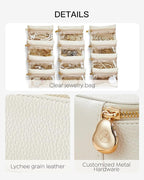 Vlando Jewelry Travel Case,Travel Jewelry Organizer with Clear Velvet Jewelry Bags Zipper Pouch for Women Girl Gift-12Pcs White