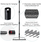 Bow Rakes for Lawns, 17 Prongs 17" Wide Heavy Duty Metal Garden Rake Long Handle 50", Adjustable Rock Yard Thatch Rake for Leaves Gardening Loosening Soil Mulch Gathering Leaf